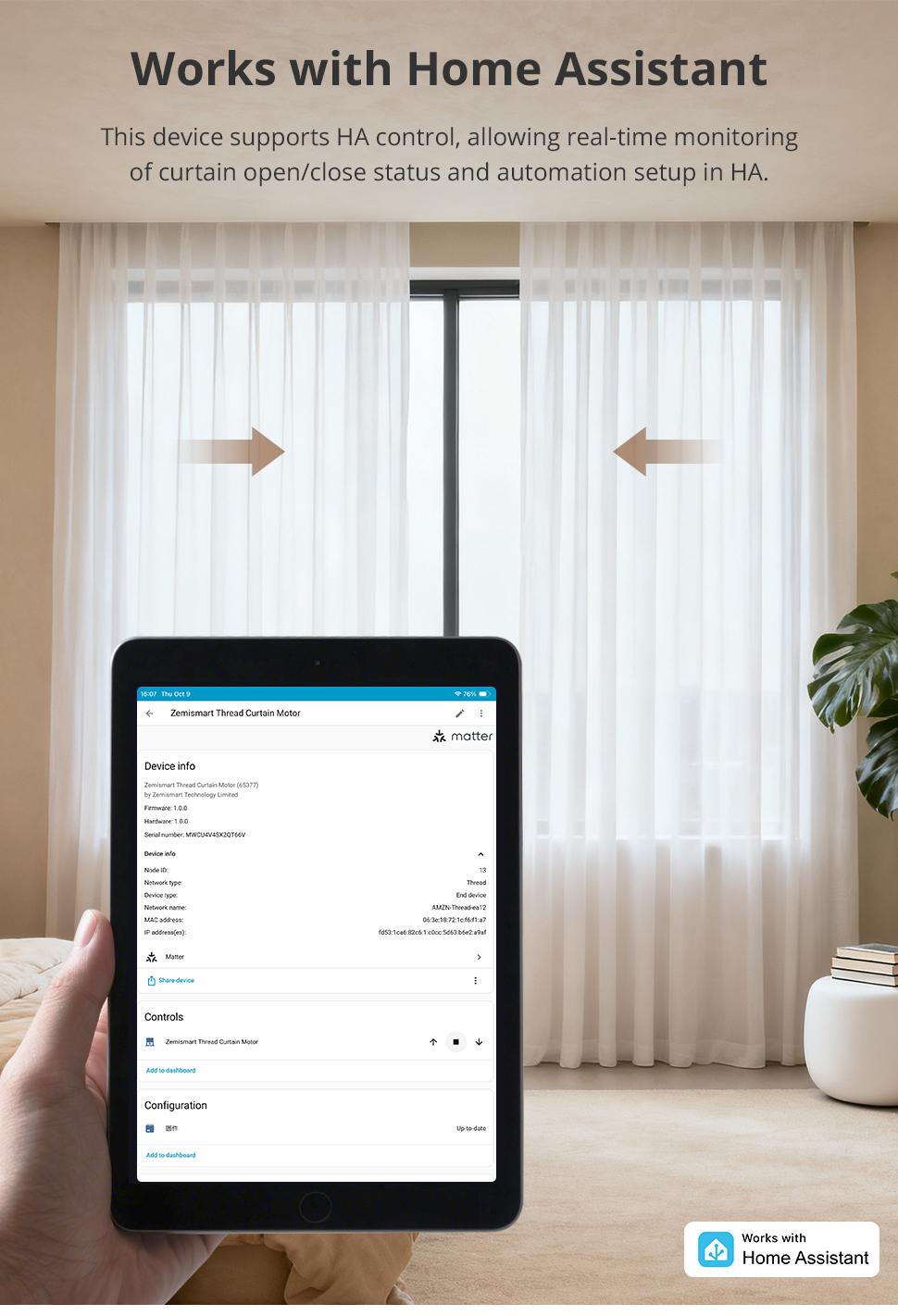 Zemismart Fully Automatic Electric Curtain Sliding Rail Directly Connected to Apple HomeKit for Easy Control and Installation