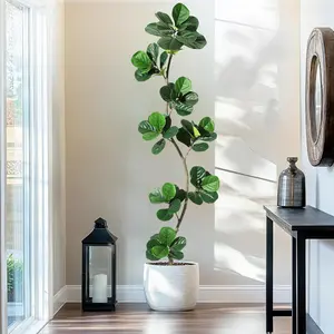 7FT Artificial Fiddle Leaf Fig Tree - Fake Indoor Houseplant with Black Planter, Large Decor Piece for Home, Office or Living Room Decor, Nature-Inspired Pot Ornament
