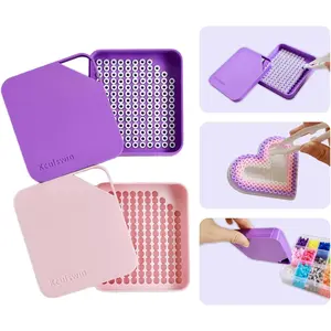 2 Pcs 5mm Fuse Beads Picking Tray Kit with 296 Total Holes, Efficient Sorting Tools Easy Beads Recovery, User-Friendly for Iron Bead Beginners, Pink and Purple