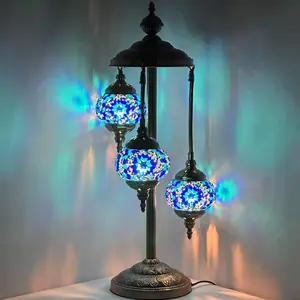 Blue Star Magic: Moroccan-Style Turkish Mosaic Floor Lamp with 3 Globes