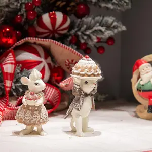 Indoor Christmas Gingerbread Mouse Figurine Set of 2, Festive Tabletop Decor, Cookie Ornament, Collectible Holiday Decorations for Christmas Tree, Mantel, Shelf