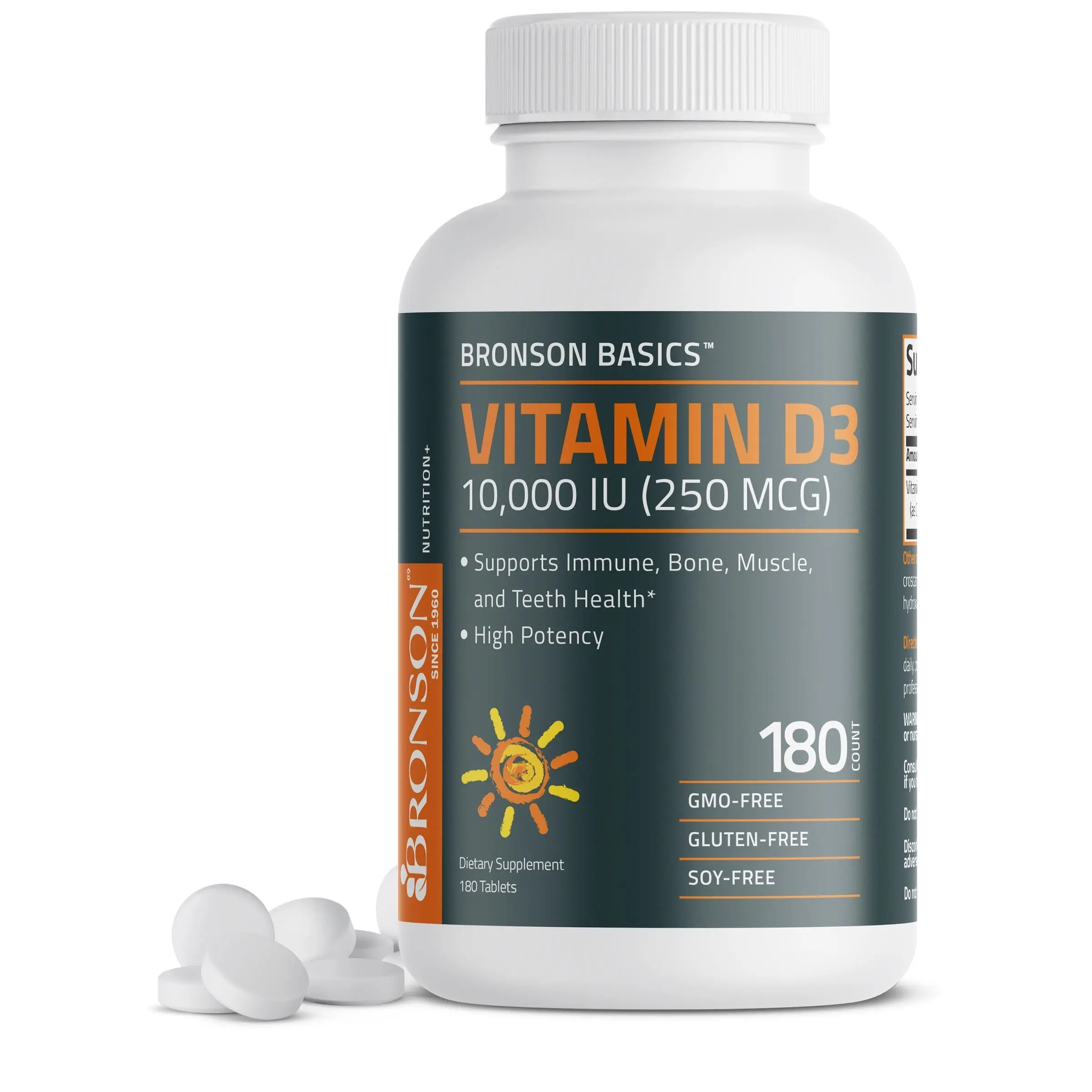 Bronson Vitamin D3 10,000 IU (250 MCG) Supports Immune, Bone, Muscle and Teeth Health High Potency - Non-GMO Healthcare Supplement Fitness Edible