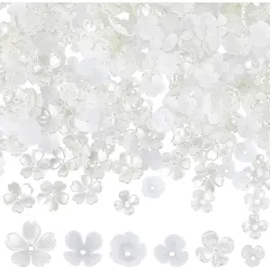 1 Box 600Pcs White Flower Bead Clear Flower Spacer Beads Plastic Tulip Flowers Lily Petal Bead Caps Acrylic Floral End Caps Loose Beads Assortments for Jewelry Making Supplies DIY Bracelets