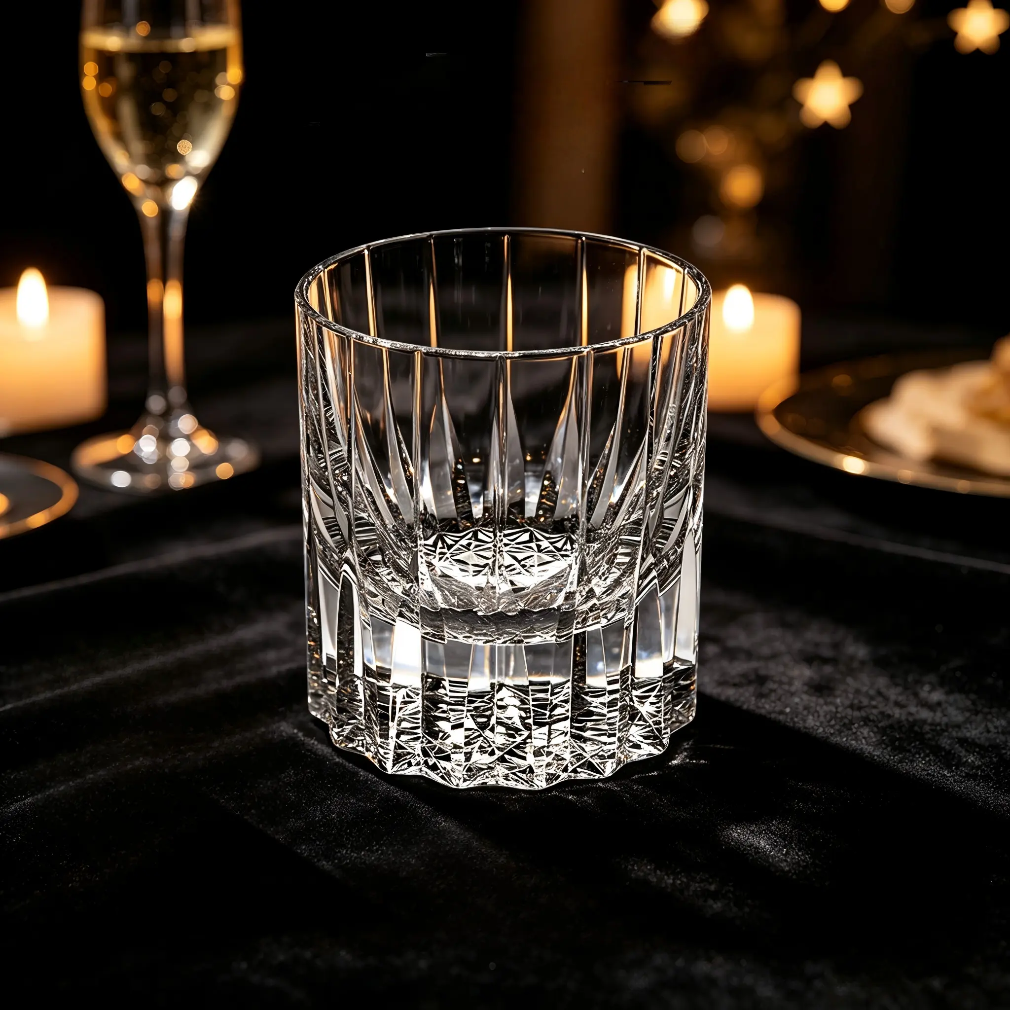 Premium Heavy Bottom Whiskey Glass, Lead-Free Crystal Double Old Fashioned Tumbler with Classic Vertical Cut – Sophisticated Gift for Men Who Love Bourbon or Scotch (1pc)
