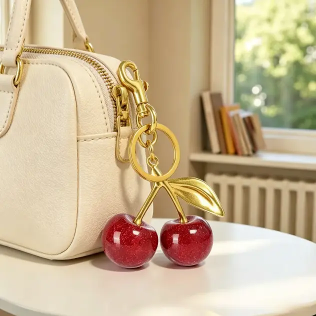 Keychain Cherry Bag Charms Purse，Key Chains Women Cute - Car key Accents for leather handbags，Adorable Add - ons for Your Essentials