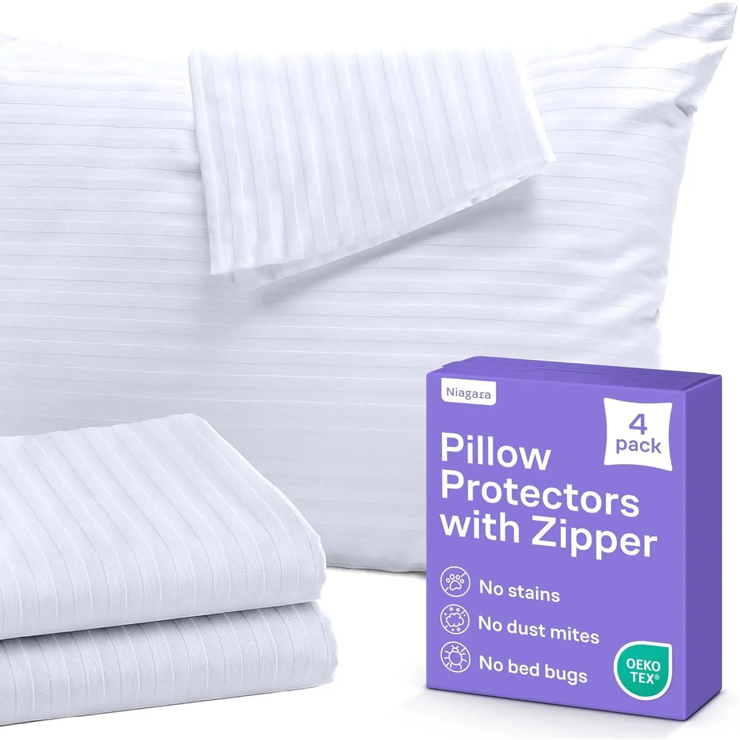 Standard Size Zippered Pillow Protectors (4-Pack) - Stain-Resistant, Dust-Repellent, Dirt-Proof - Machine Washable Home Supply Covers for Extended Pillow Lifespan
