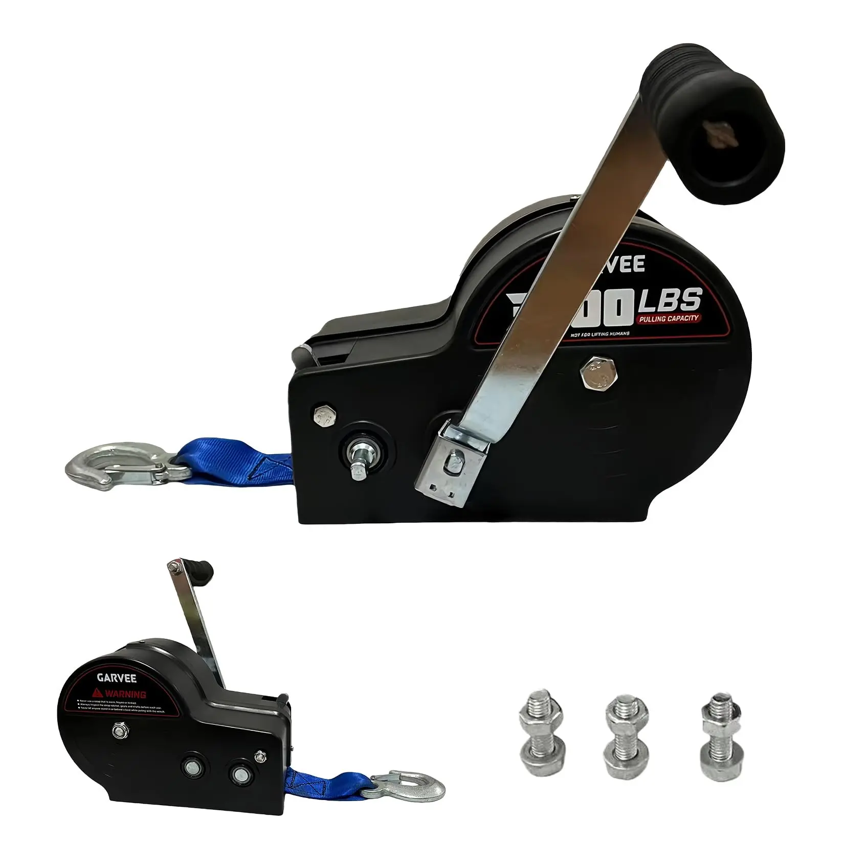 Garvee 3500lbs Heavy Duty Boat Trailer Winch with 33ft Strap, 4:1/8:1 Gear Ratio Hand Crank Winch for Towing, Pulling Boats, Trailers, Trucks, RVs, ATVs, Jet Skis & Off-Road Recovery