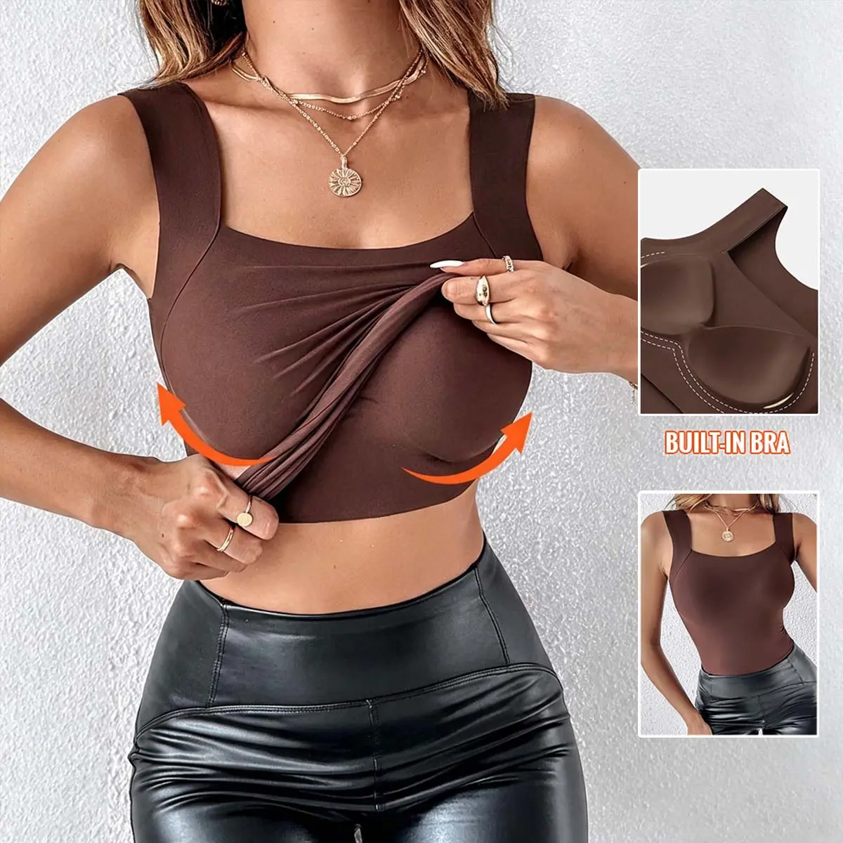 ChicMe ContourX U Neck Shapewear Built-in Bra Tank High Strechy Sleeveless Slim Fit Tops Camisole Blazers Breathable