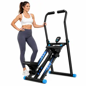 Foldable Stair Stepper Machine with Handlebar - 150KG Capacity Compact Exercise Equipment, Digital Monitor, Non-Slip Pedals, Quiet Operation, Space-Saving Cardio Trainer for Apartments, At Home Gym Equipment, Home Workout Gear