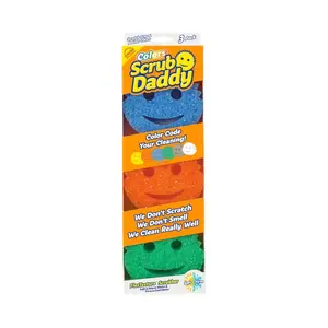 Scrub Daddy Color Sponges - Scratch-Free Multipurpose Dish Sponges for Kitchen, Bathroom & Household Cleaning - Made with BPA-Free Polymer Foam (3 Count)