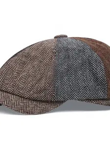 Men's Herringbone Tweed News Cap Classic Vintage Gatsby Lvy Cabbie Hat Flat Beret Style Cap
