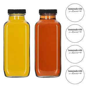 Glass Bottles with Lids, 2/4 pcs Glass Juice Bottles 480ml, Reusable Wide Mouth Glass Bottles with Lids, Clear Glass Juice Bottles for Milk, Hot Cold Drinks, Homemade Beverages, Drinkware