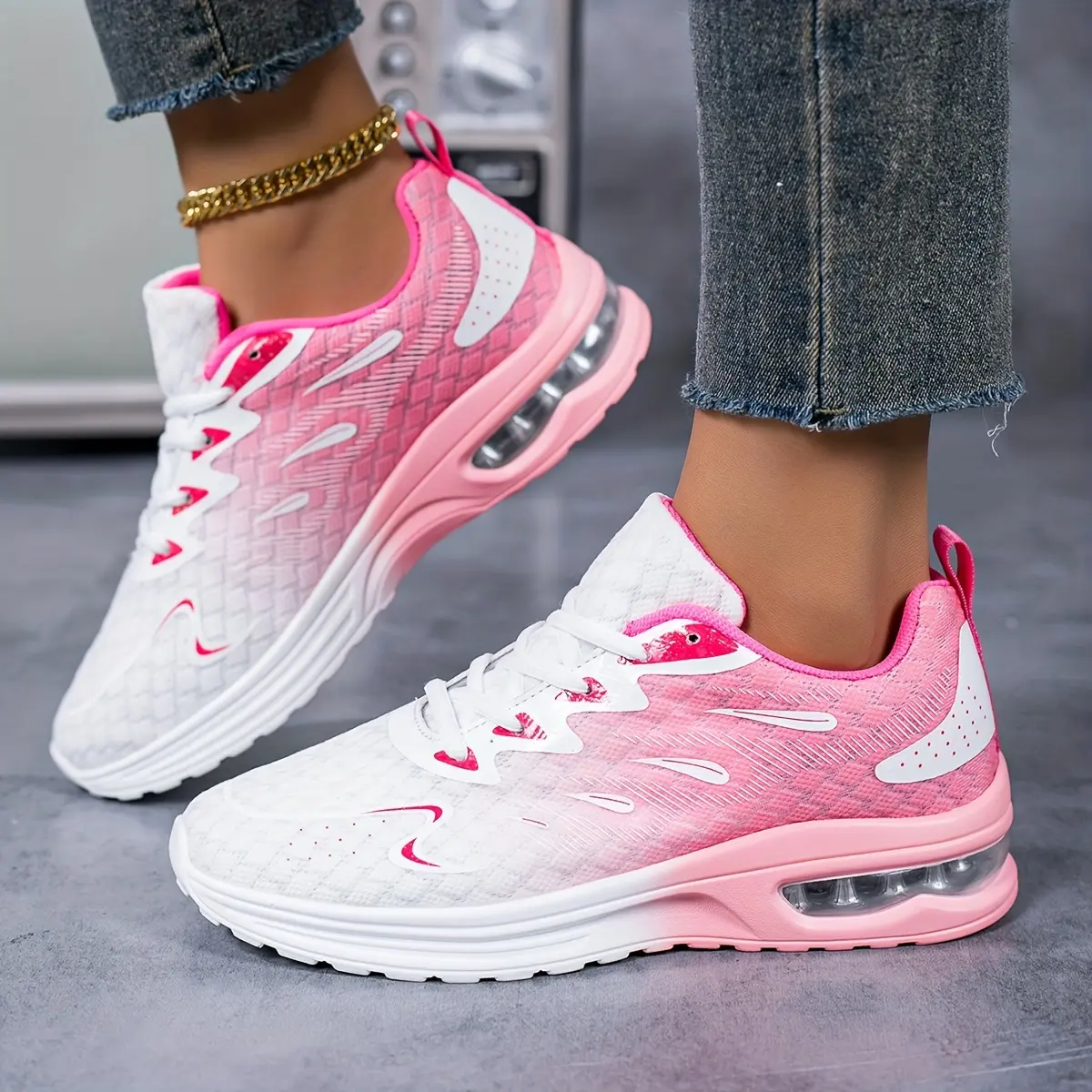Women's fashion walking sneakers pink purple gradient, lightweight casual tennis athletic shoes air cushion running shoes, non-slip breathable tennis shoes, mesh air cushion men's  gym workout shoes, women's walking shoes arch support.