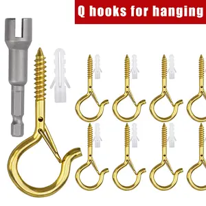 30 Pcs Q-Shape Hooks with Safety Clips, 2.08 Inches, Ideal for Outdoor String Lights, Ceiling Hooks for Hanging Plants