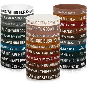 42 count  Verse  Bracelets Bulk Inspirational Christian Rubber Bracelets Faith Hope Wristbands  Rubber Wristbands for Men Women Party Christian Gifts(21 Designs)