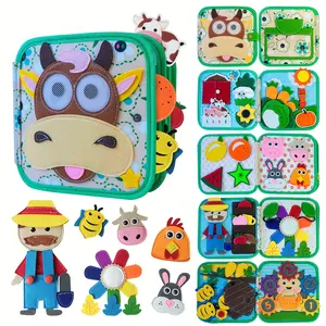 Montessori Busy Book for Toddlers 1-3, Educational Travel Toy & Gift, Preschool Learning Tool, Farm Animals Theme, Sensory Activity Board, Busy Board for Preschool Learning