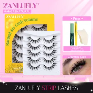 zanlufly Lashes Strip Kit Natural Look Like Eyelash Extension Clear Band  D Curly  Wispy False Eyelashes with Lash Applicator Lash Tweezer Lash Adhesive dealsforyoudays
