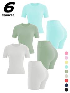two-piece set women's solid color tee & high waist skinny shorts tracksuit set, sporty casual breathable set for yoga gym workout running, ladies summer sportswear, activewear, workout sets women, yoga outfit set