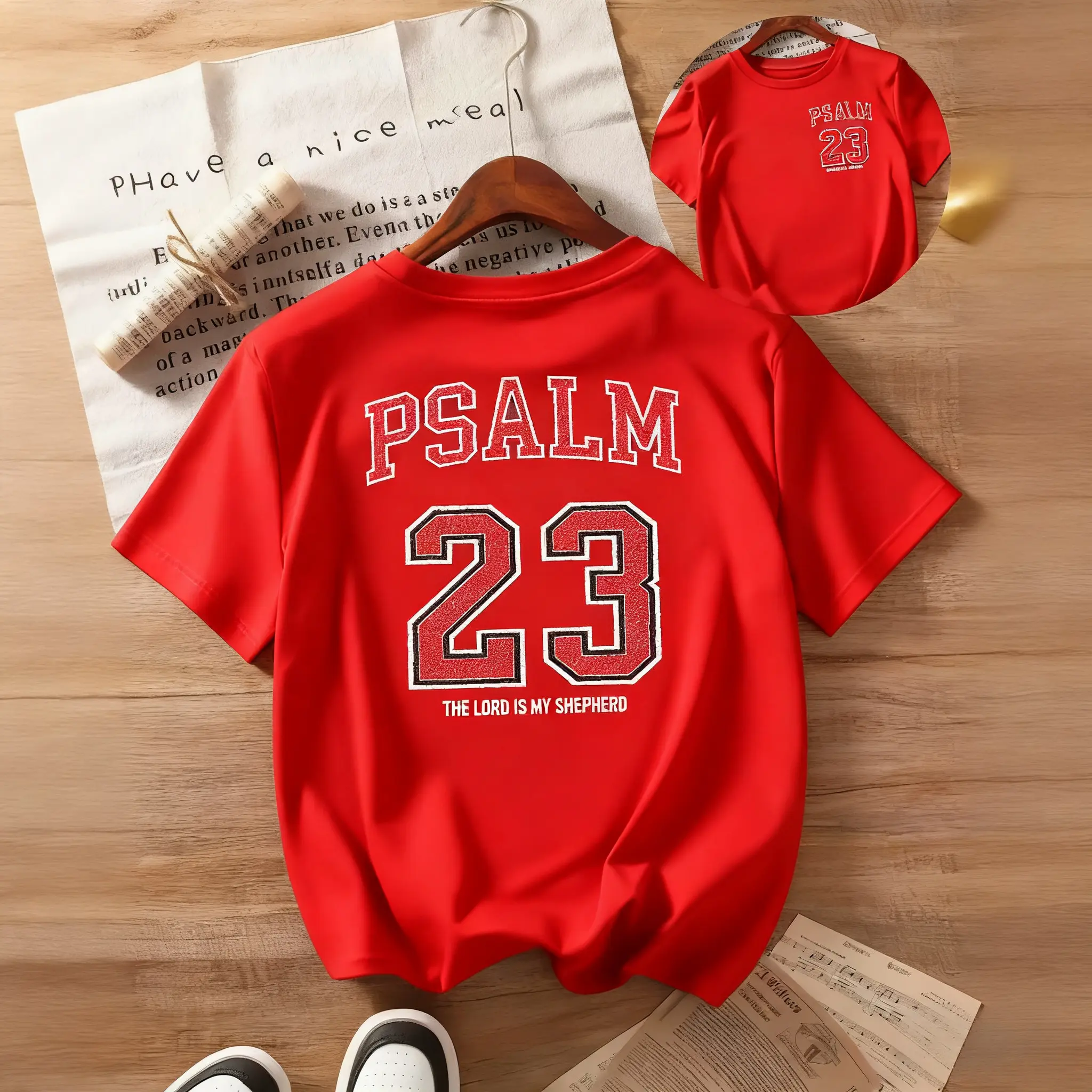 Women's 100% Cotton Smooth Fabric Short-Sleeve Round Neck Printed Psalm 23 "The Lord Is My Shepherd" Graphic Religious Tee, Sporty Number Design, Faith-Based Apparel for Church & Daily Devotions