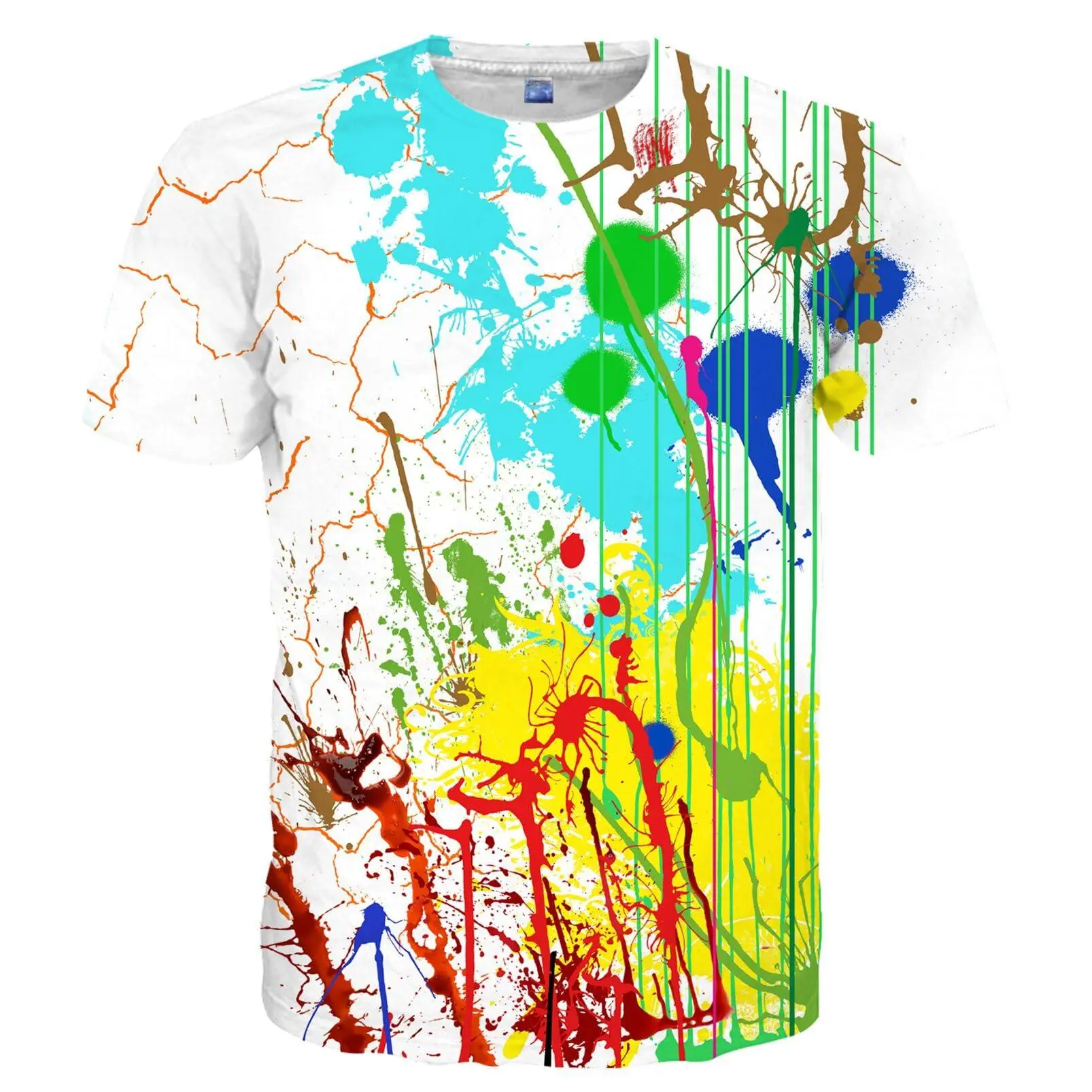 Lady's Vivid Paint Splatter Short-Sleeve T-shirt, Casual Abstract Art Streetwear Top in a Breathable, Relaxed Cut for Daily Wear, Tshirt, All Over Print, Crew Neck, Full-Printed, Graphic, Shortsleeve, Fabric, Tee, Women, Round Neck, Splatter Artwork Women