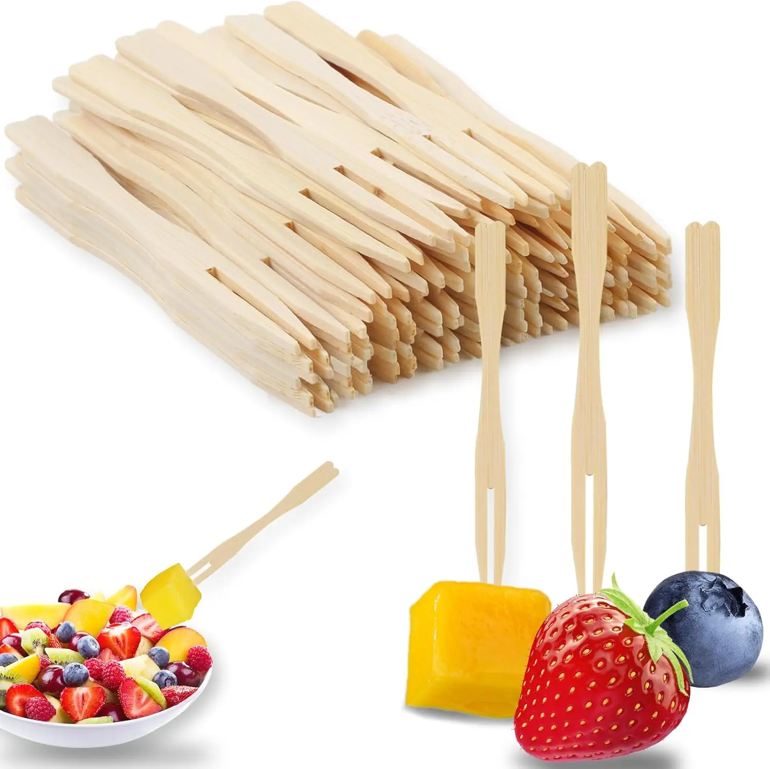 400PCS 3.5 inches Long Polished Surface Smooth Finish Eco-Friendly Degradable Natural Bamboo Disposable Forks Pack - Tableware Utensils for Holiday Party, Wedding Gatherings, Birthday
