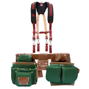 Leather Tool Belt/Pouch/framer Set for Men/women Carpenters, Framers, Electricians, Gardeners & Construction Work with 22 Pockets. (Tool Belt with Suspender) vest