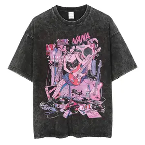 valentine shirts Japanese Anime Nana Osaki Print Vintage Washed Tshirt Harajuku Streetwear Graphic T-Shirt Summer Short Sleeve Cotton Tshirt