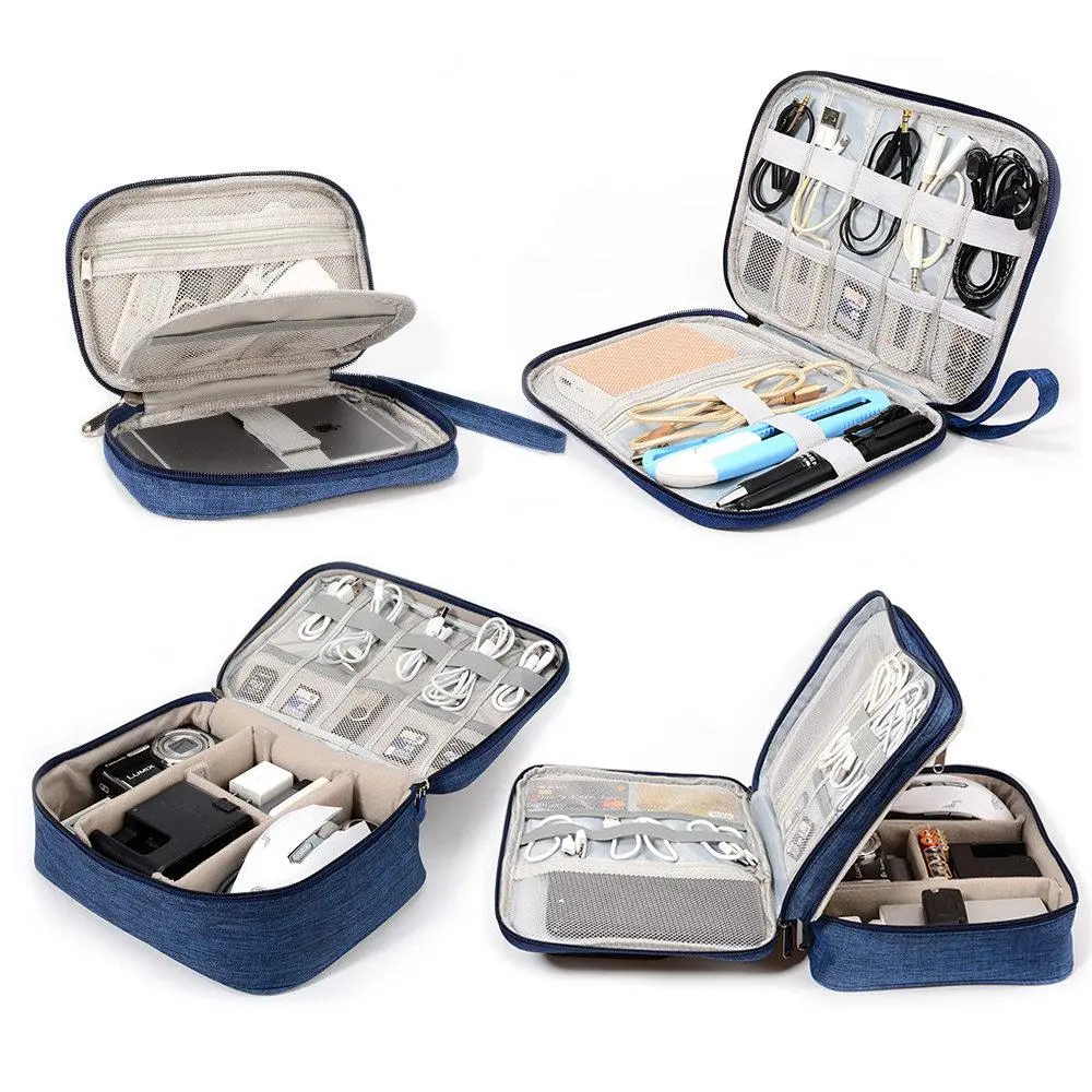 Waterproof Digital Gadget Storage Bag, Double‑Layer Travel Cord Organizer Pouch for USB Cable, Earphone, Adapter, Electronics Accessories