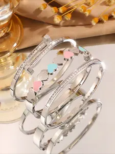 3pcs Light Luxury Elegant Stainless Steel Bracelet Set, Sweet Love Style, Suitable for Dating, Party Parties, and Daily Commuting, Ideal Gift for Expressing Love, Bracelets Jewelry