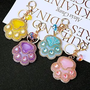 Keychains Charms Shiny Diamond-Encrusted Paw Keychain & Chain Animal Motif Collectible for Cat & Dog Lovers Stylish Phone Accessory,Summervibes