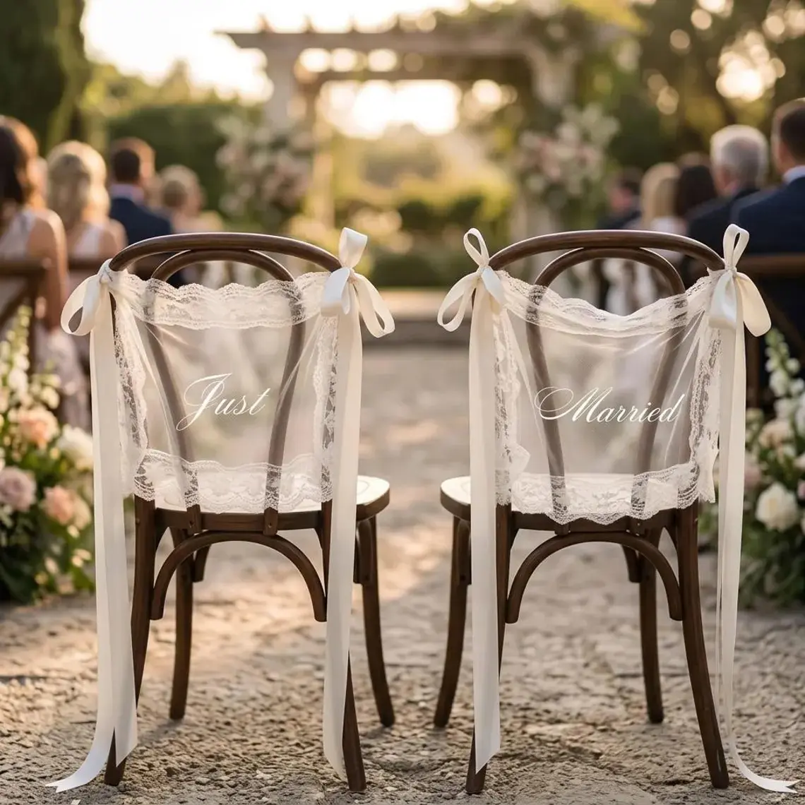 Just Married Chair Signs for Wedding Ceremony, Set of 2 Romantic  Wedding Chair Decorations withRibbon, Bride and Groom Chair Bannersfor Reception Sweetheart Table ChairsBack Decor