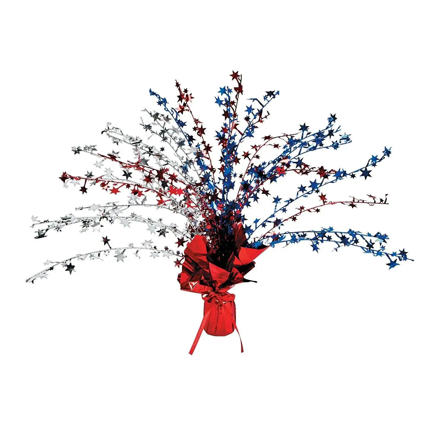15" Red, Silver & Blue Stars Patriotic Foil Spray Centerpiece