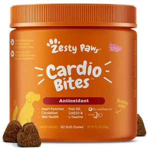 Zesty Paws Cardio Bites for Dogs, Cardiovascular Health and Circulation Support Supplement for Dogs, Omega 3 Fatty Acid Fish Oil Soft Chew Pet Treats