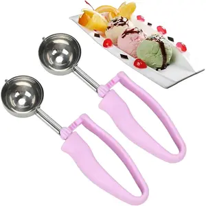 Ice Cream Scoops, 304 Stainless Steel Ice Cream Scoop with Trigger 4oz Portion Scoop Disher with Blade Ergonomic Handle Perfect for Ice Cream, Cookie Dough, Rice (Purple)