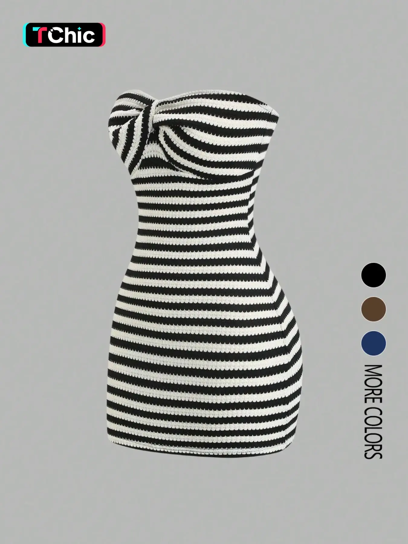 Women's Contrast Striped Backless Knit Tube Top Bodycon Mini Dress, Chic Summer Wear