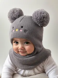 Cute Cat Embroidered Knit Hat for Babies & Toddlers, Warm Winter Beanie for Outdoor Use, Daily Commuting Essential, Moderate Fabric Thickness, Knitting Beanie