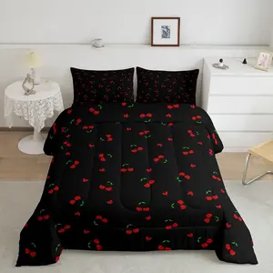 Kids Cherry Bedding Set ,Cherry Pattern Comforter Set Cute Fruit Comforter Boys Girls Kawaii Cartoon Fruit Teens Duvet Set Bedroom Decor