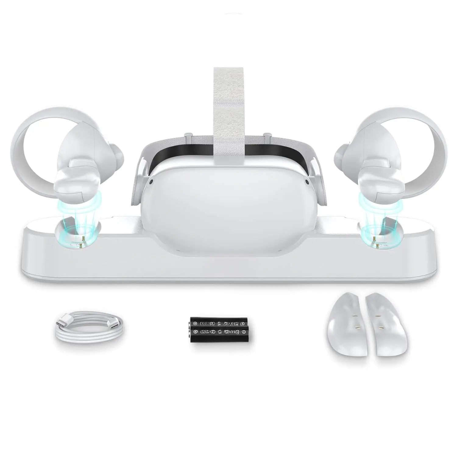 Quest 2  Dock for Quest 2 VR Headset, Charge Controllers and Headset Simultaneously,[ Fit Elite Strap], with 2 Rechargeable Controller (NO AC Adapter)