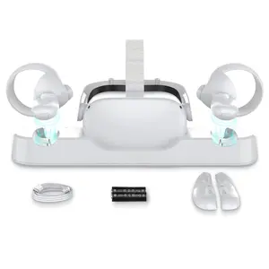 Quest 2  Dock for Quest 2 VR Headset, Charge Controllers and Headset Simultaneously,[ Fit Elite Strap], with 2 Rechargeable Controller (NO AC Adapter)