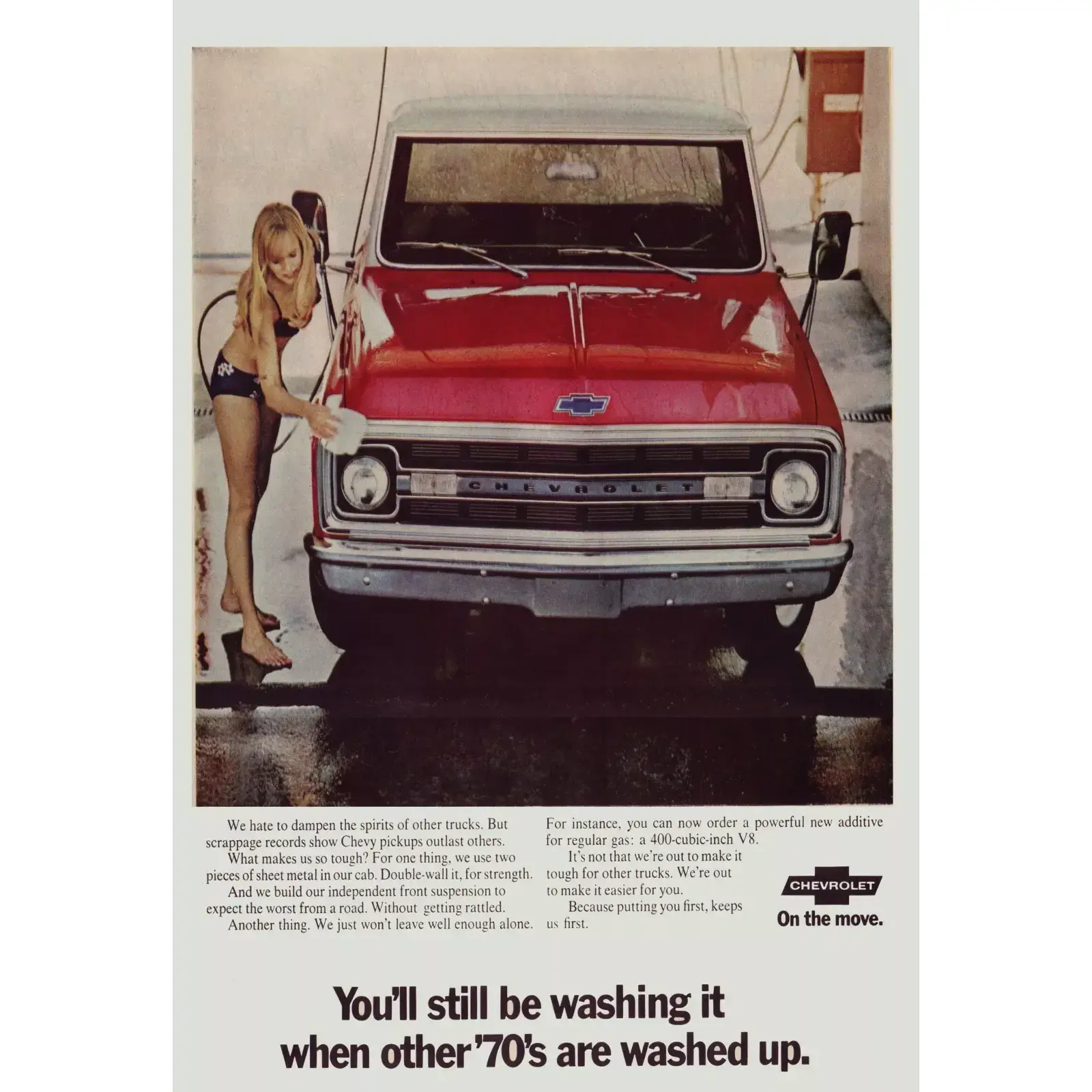 1970 Chevrolet pickup truck wash ad 24X36 inch poster, sports car, classic