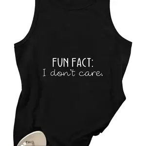 Fun Fact I Don't Care Print Tank Top, Humor Casual Men Women Streetwear Sleeveless Top