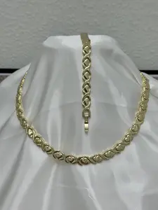 Hermoso Set Pulsera 7cm Choker 18cm - Elegant Gold Tone Heart Design Bracelet & Necklace Set