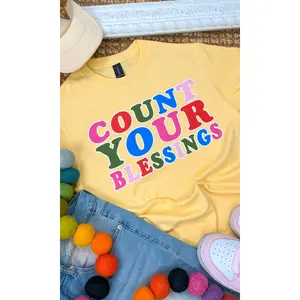 Tees2urdoor Women's Cotton Round Neck Short-Sleeve "Count Your Blessings" Graphic T-Shirt - Comfortable, Lightweight Fit Top for Everyday Streetwear Casual Wear