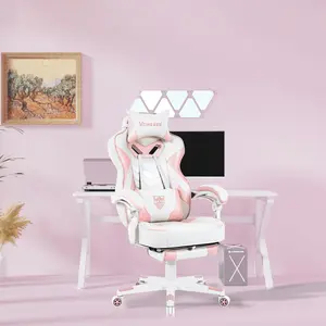 [Black Friday Special] Vonesse Pink Gaming Chair Adult Gaming Chair Girls' Computer Gaming Chair with Footrest Office Swivel Ergonomic Racing Style Reclining Gaming Computer Chair with Massage Function High Back Adjustable Height