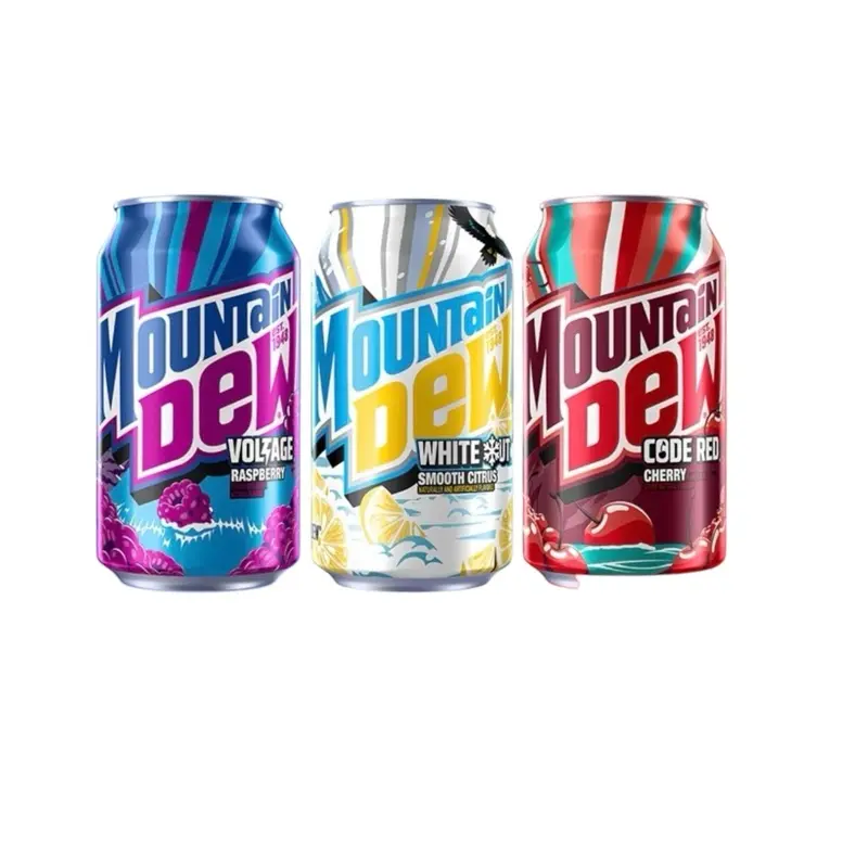 Mountain Dew Soda Cans Variety Pack - 3-Pack American Beverage with Fruity, Tangy Flavors: Voltage Raspberry, Whiteout Smooth Citrus, Code Red Cherry
