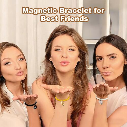 Best Friend Bracelets Set of 3/4, Sun Moon Star Puzzle BFF Split Design, Matching Friendship Magnetic Pendant  for Women & Girls, Trio Gift Idea
