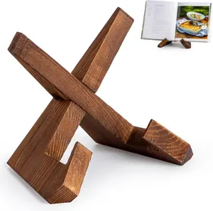 Cookbook Stand, Wooden Recipe Book Holder, Cook Book Stand for Kitchen Counter, Multifunctional Display, Kitchen Counter Decor - Brown