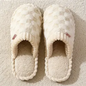 Home Cozy Plush Checkered Fluffy Warm Women's Slippers with Memory Foam Soft Sole Round Toe Winter Indoor Pedal Shoes for Comfortable Daily Wear