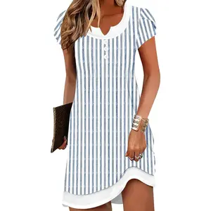 Women's Summer Beach Dress Cover Ups Swimwear Short Sleeve Casual Dresses Vneck Button Fashion 2026 Vacation Sundress