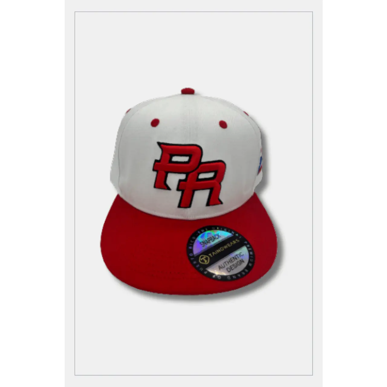 Puerto Rico PR White Red Flat Brim Snapback Hat – 3D Embroidered Cap